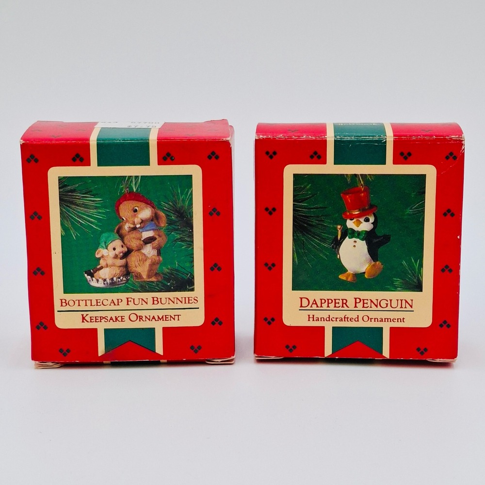 1985 Hallmark Keepsake Ornaments Dapper Penguin Bottlecap Fun Bunnies Lot 2pc - Picture 4 of 8